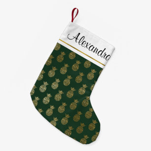 Petite Chaussette De Noël Huile d'or et ananas tropicaux hawaïens vert