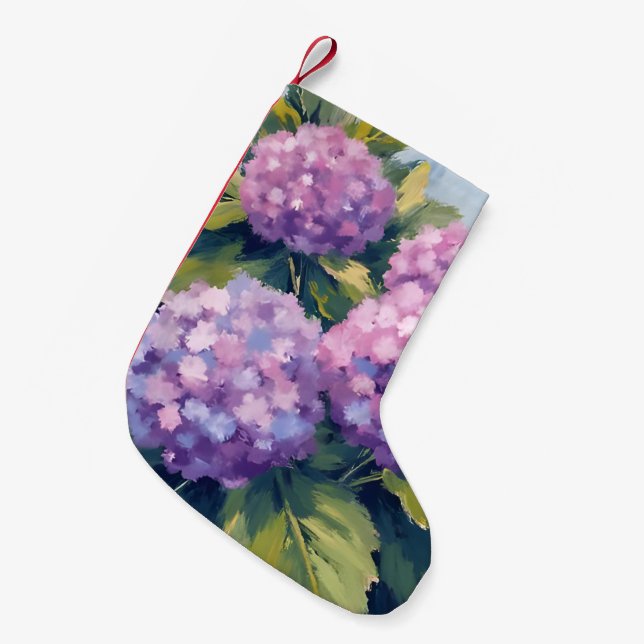 Petite Chaussette De Noël Hydrangeas Violettes Aquarelle Florale (Devant (Accrochage))