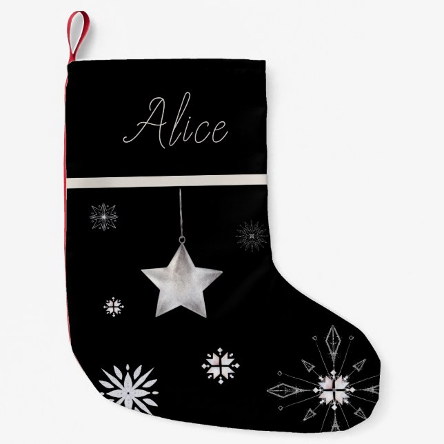 Petite Chaussette De Noël hygge de flocon d'argent Monogramme Noël Stocker (Devant)