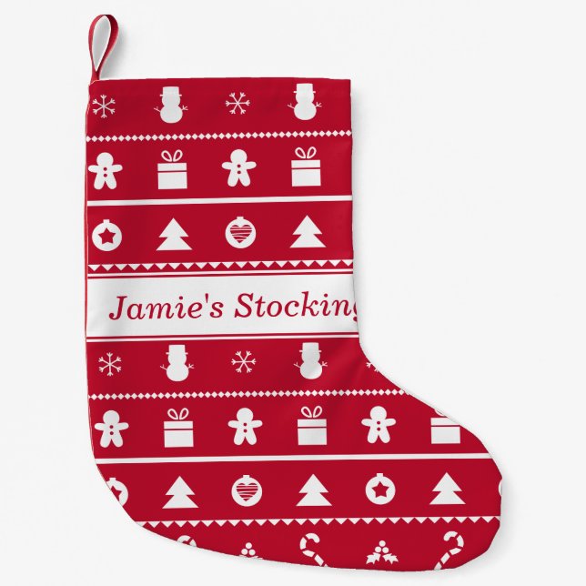 Petite Chaussette De Noël Icônes de motifs de vilains pulls de Noël rouges e (Devant)