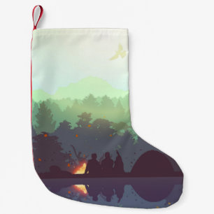 Petite Chaussette De Noël Illustration Camping Adventure Forest Mountain