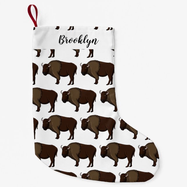 Petite Chaussette De Noël Illustration de bison américain heureux (Devant)