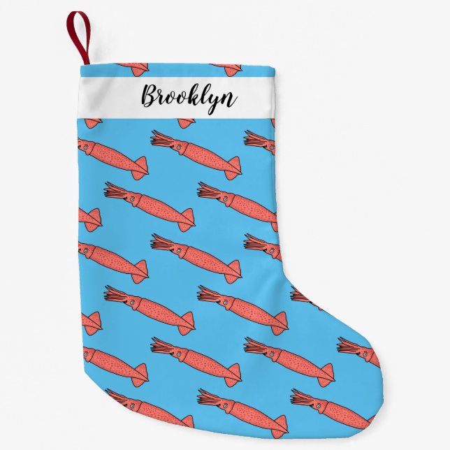 Petite Chaussette De Noël Illustration de calamar rose (Devant)