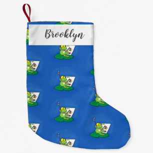 Petite Chaussette De Noël Illustration de dessin animé de grenouille verte d