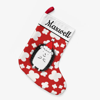 Petite Chaussette De Noël Illustration de mignons Hérisson sur un Motif blan