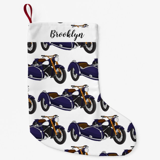 Petite Chaussette De Noël Illustration de moto pourpre Sidecar (Devant)