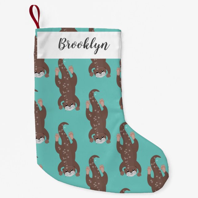 Petite Chaussette De Noël Illustration de plongée de loutre mignonne (Devant)