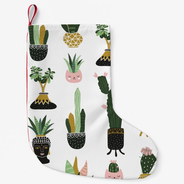 Petite Chaussette De Noël Illustration des Plantes de maisons tropicales (Devant)