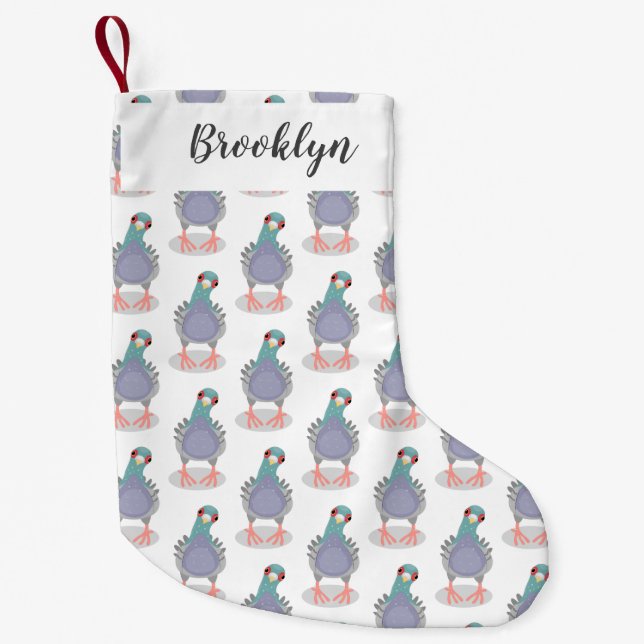 Petite Chaussette De Noël Illustration drôle de pigeon curieux (Devant)