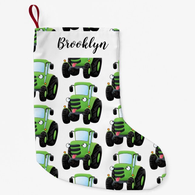 Petite Chaussette De Noël Illustration du joli joyeux tracteur agricole vert (Devant)