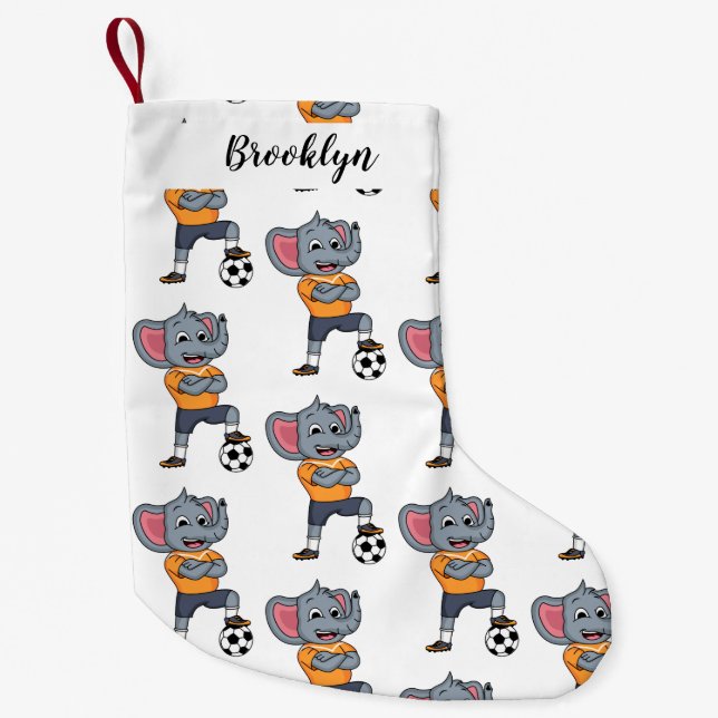 Petite Chaussette De Noël Illustration du joueur de football éléphant (Devant)