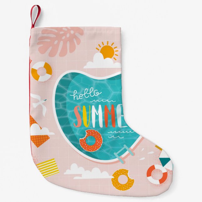 Petite Chaussette De Noël illustration estivale de la piscine de plage Abstr (Devant)