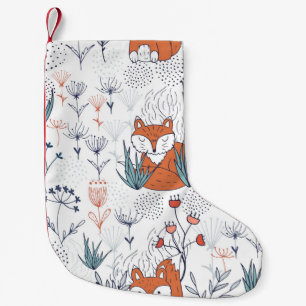 Petite Chaussette De Noël Illustration forestière de l'enfant, renards et fl