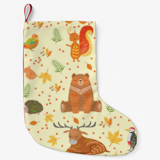 Petite Chaussette De Noël Illustration Motif ornementale d'animaux forestier