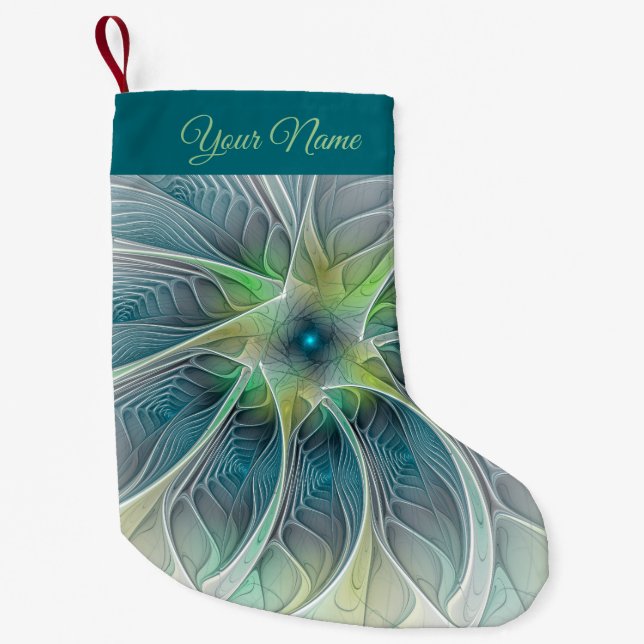 Petite Chaussette De Noël Imaginaire fractal bleu moderne Nom propre (Devant)