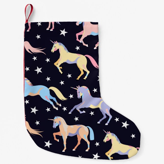 Petite Chaussette De Noël Imaginaire Unicorne foncé : Magique Sans Seamless. (Devant)
