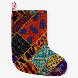 Petite Chaussette De Noël Imitation du motif de patchwork indien avec textur