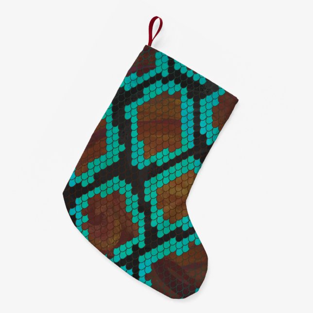 Petite Chaussette De Noël Impression Brown et Turquoise de serpent (Devant (Accrochage))