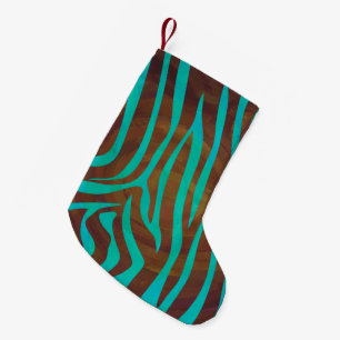 Petite Chaussette De Noël Impression Brown et Turquoise Zebra