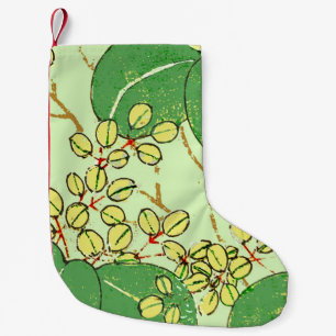 Petite Chaussette De Noël Impression de bloc de bois de feuille verte botani