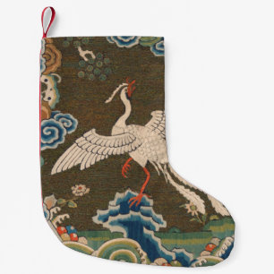 Petite Chaussette De Noël Impression de broderie en soie blanche antique chi