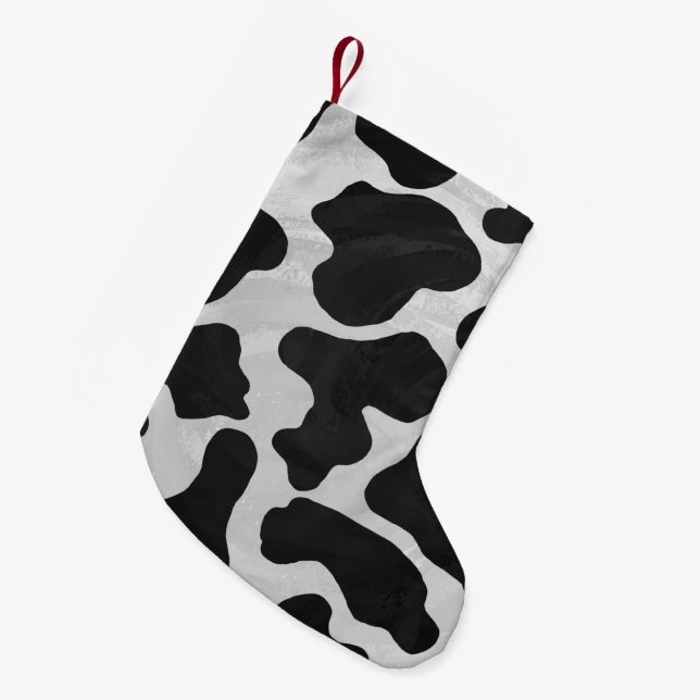 Petite Chaussette De Noël Impression noire et blanche de vache (Devant (Accrochage))