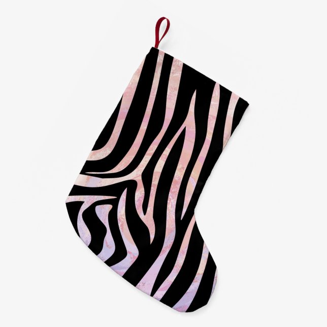 Petite Chaussette De Noël Impression noire et rose Zebra (Devant (Accrochage))