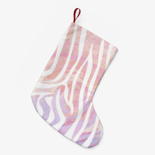 Petite Chaussette De Noël Impression rose et blanc Zebra