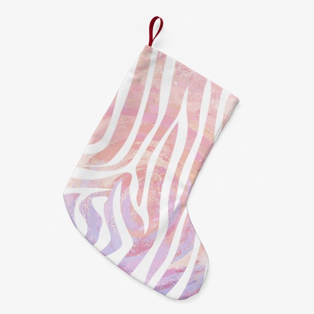 Petite Chaussette De Noël Impression rose et blanc Zebra (Devant (Accrochage))