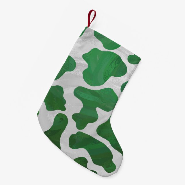 Petite Chaussette De Noël Impression verte et blanche de vache (Devant (Accrochage))
