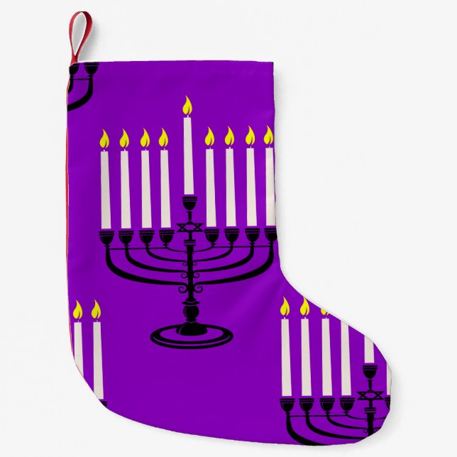 Petite Chaussette De Noël imprimé juif violet menorah hanoukka (Devant)