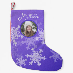 Petite Chaussette De Noël Indigo White Snowflakes Minimaliste Photo de Noël
