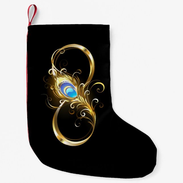 Petite Chaussette De Noël Infinité avec plume de paon doré (Devant)