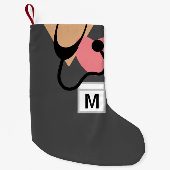 Petite Chaussette De Noël Infirmière amusante Médicale Gray Scrub Monogramme (Devant)
