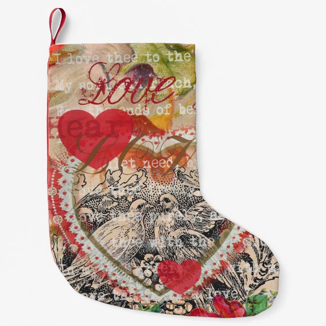 Petite Chaussette De Noël Inséparables Heart Red Art Collage (Devant)