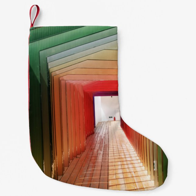 Petite Chaussette De Noël Intérieur du hall en bois vert et rouge (Devant)