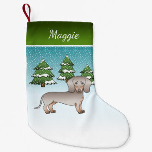 Petite Chaussette De Noël Isabella & Tan Dachshund à poil court Forêt d'hive