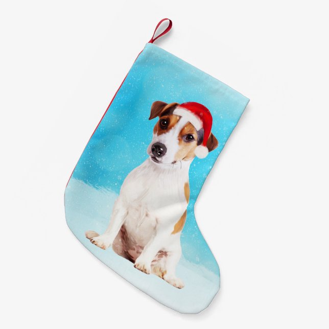 Petite Chaussette De Noël jack russell Chien Assis dans la neige avec Santa  (Devant (Accrochage))