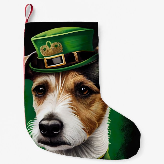 Petite Chaussette De Noël Jack Russell Chien en robe de fête St. Patrick (Devant)