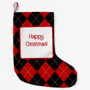 Petite Chaussette De Noël Jacquard preppy Tartan Diamond Plaid Rouge Noir