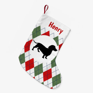 Petite Chaussette De Noël Jacquard rouge et vert de teckel personnalisé