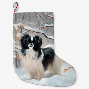 Petite Chaussette De Noël Japanese Chin Laissez Tomber la Neige Noël