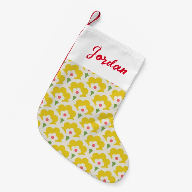 Petite Chaussette De Noël Jardin Fleur Jaune Retro Motif (Devant (Accrochage))