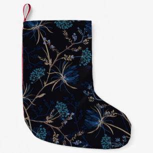 Petite Chaussette De Noël Jardin sombre : Floral bleu monotone