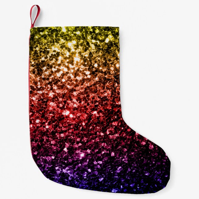 Petite Chaussette De Noël Jaune arc-en-ciel rouge violet faux parties scinti (Devant)