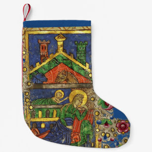 PETITE CHAUSSETTE DE NOËL JAUNE D'OR FLORALE, NATIVITÉ PARCHEMENT DE NOËL