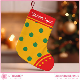 Petite Chaussette De Noël Jaune Vert Bold à pois personnalisable Enfants