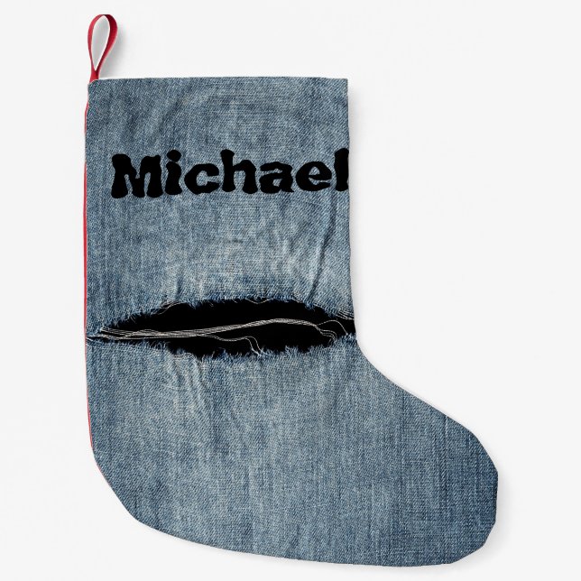 Petite Chaussette De Noël Jeans déchirés - Personnalisé (Devant)