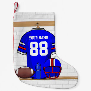 Petite Chaussette De Noël Jersey de football bleu-blanc personnalisé