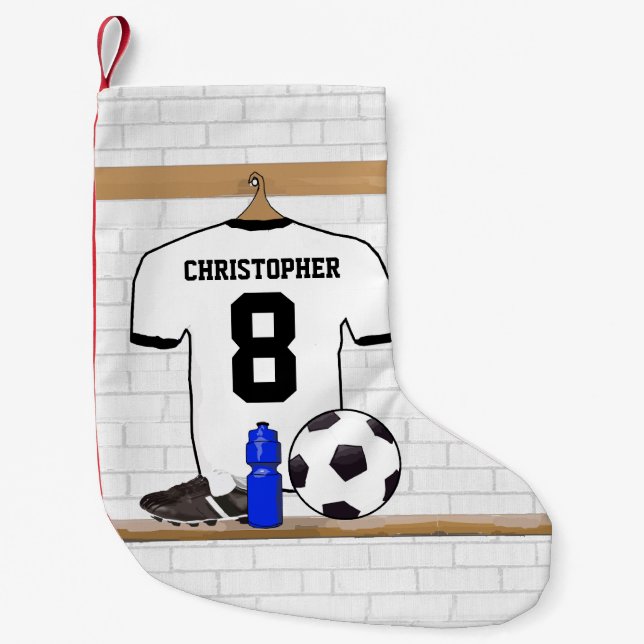 Petite Chaussette De Noël Jersey de football noir blanc personnalisé (Devant)